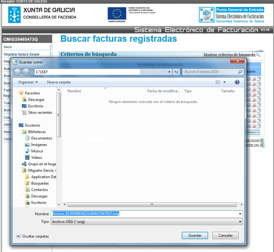 facturas SEF guardar