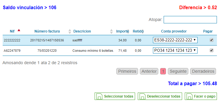 listado pago facturas