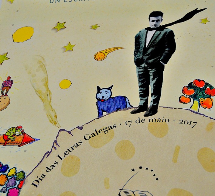 Cartel do Día das Letras Galegas 2017 no que Carlos Casares aparece como o Principiño